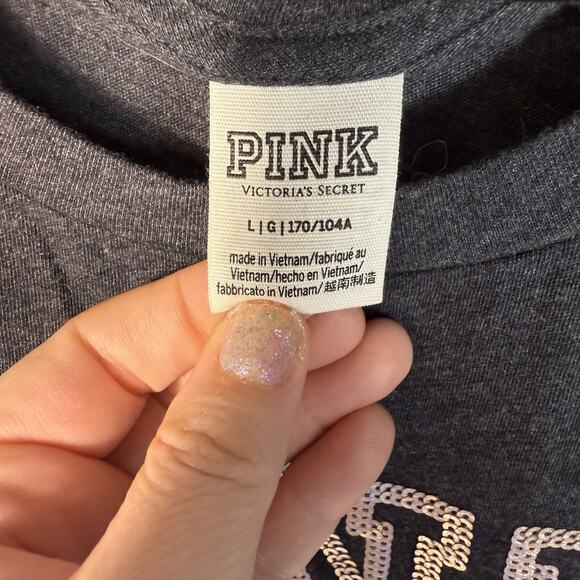 PINK VS Tank Top With Gold Sequin Logo Sz Large - Picture 4 of 5